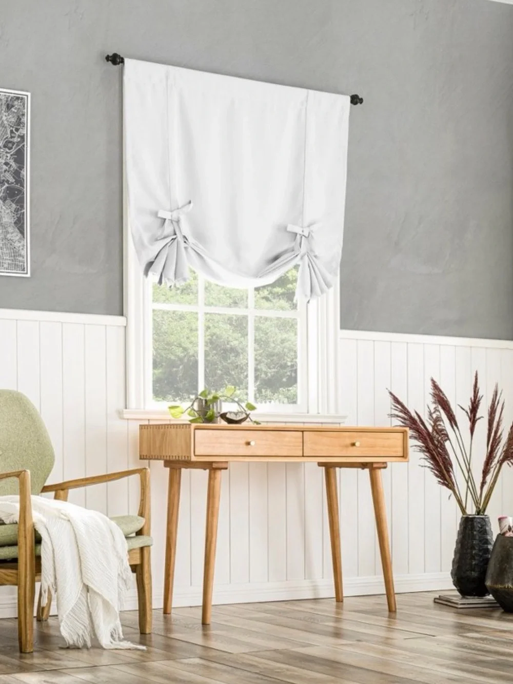 Classic White Tie-Up Roman Shade Curtain
